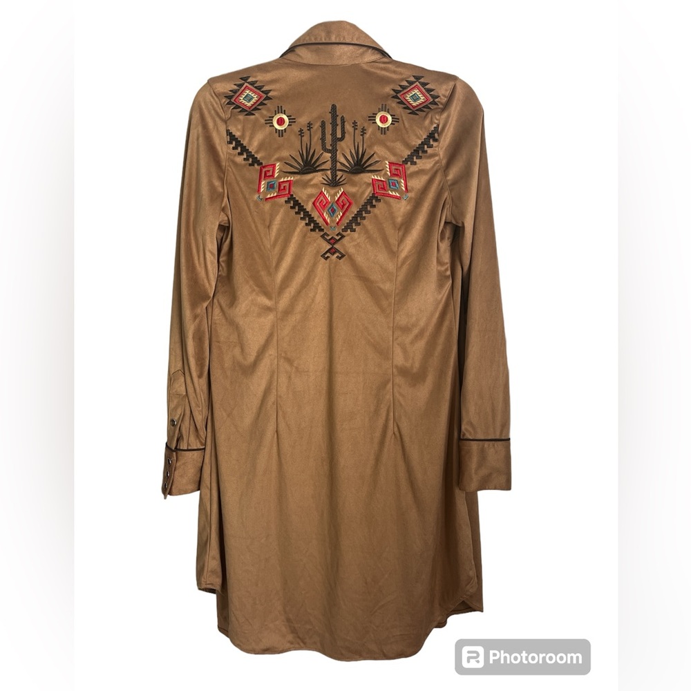 Suede Cactus Vintage Retro Style Duster Dress